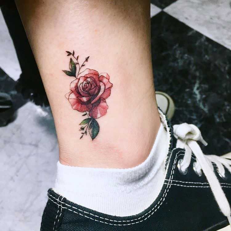 ankle rose tattoos