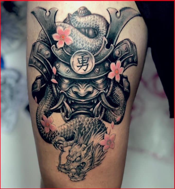 samurai tattoos with flowers