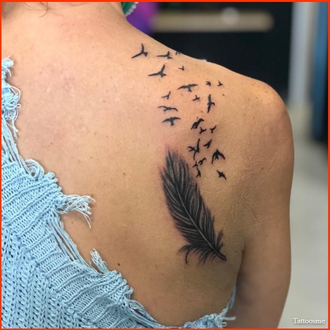 feather tattoo designs on back shoulder for women