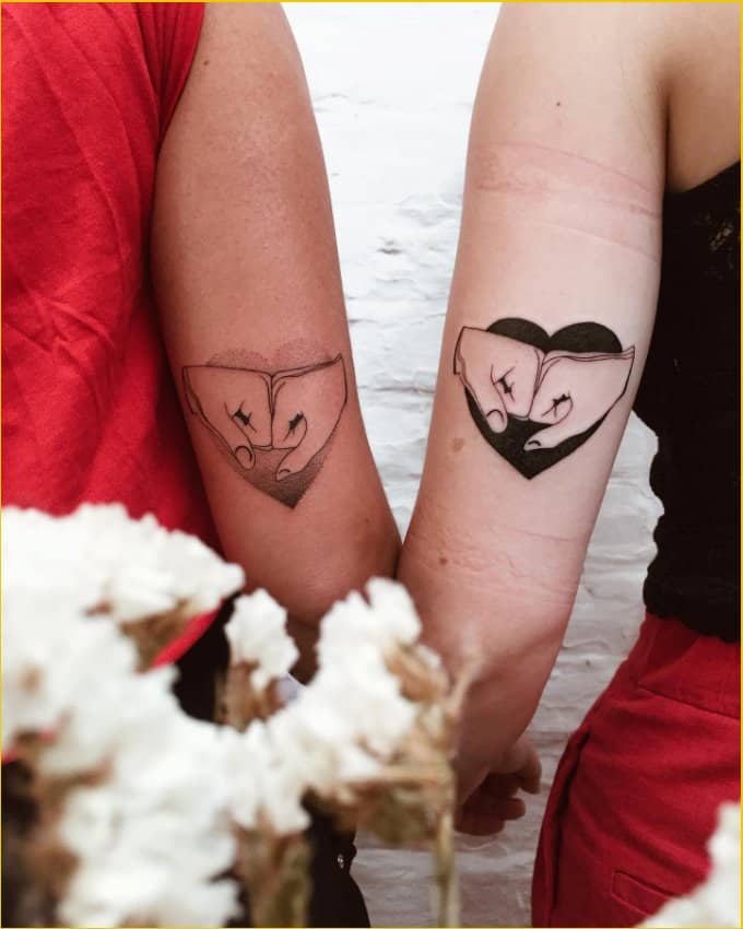 Matching floral heart tattoo for best friends