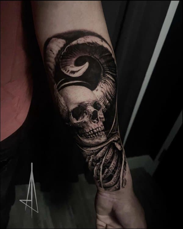 Black and Grey Realism Skull by Rember  Tattoos