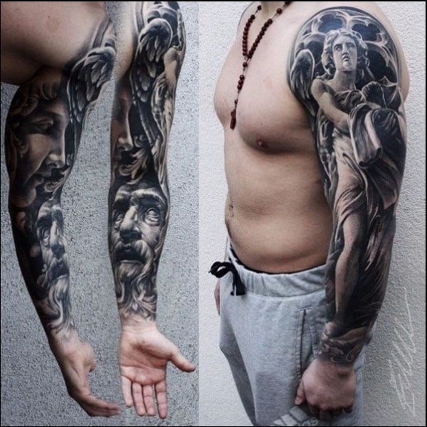 black and grey sleeve tattoos