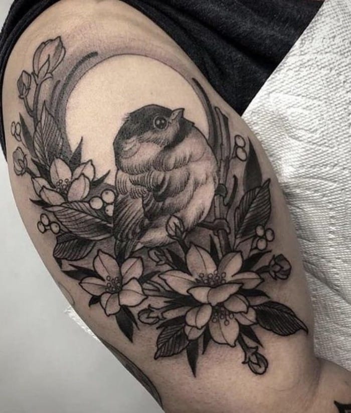 sparrow tattoos with flowers