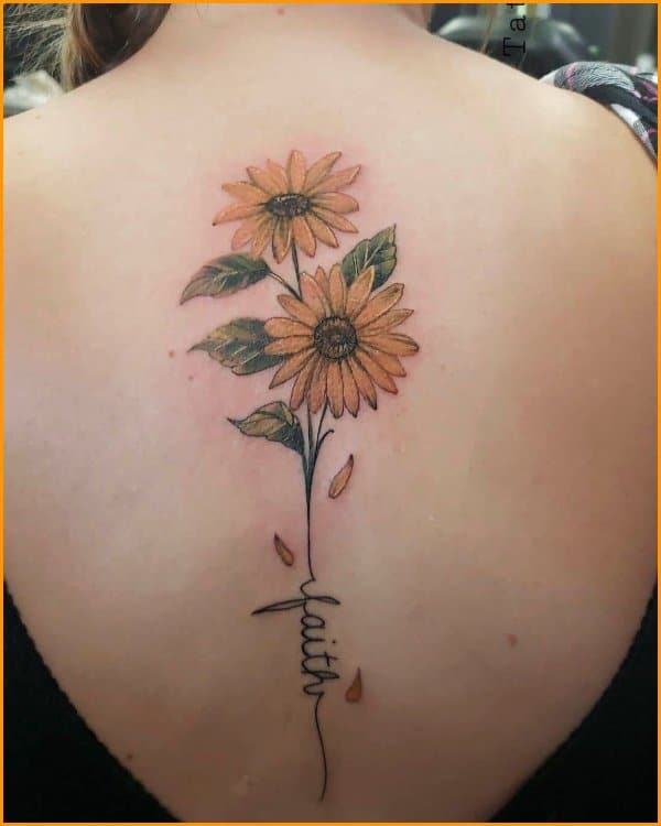 sunflower tattoo on back