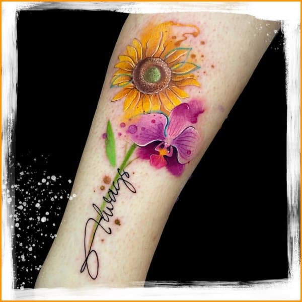 sunflower tattoo with lilly flower