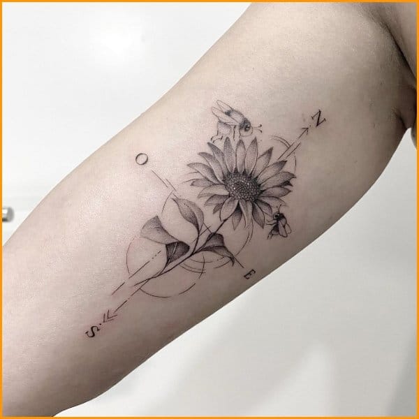 A geometric sunflower on Brianna  floraltattoo sunflower  sunflowertattoo dotworktattoo geometrictattoos  Tattoos Geometric  flower tattoo Sunflower tattoo