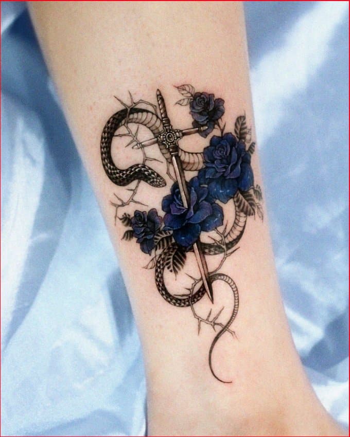 sword tattoos with roses