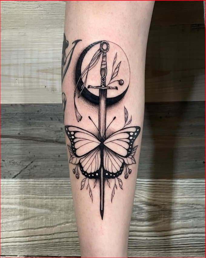 sword tattoos with butterfly