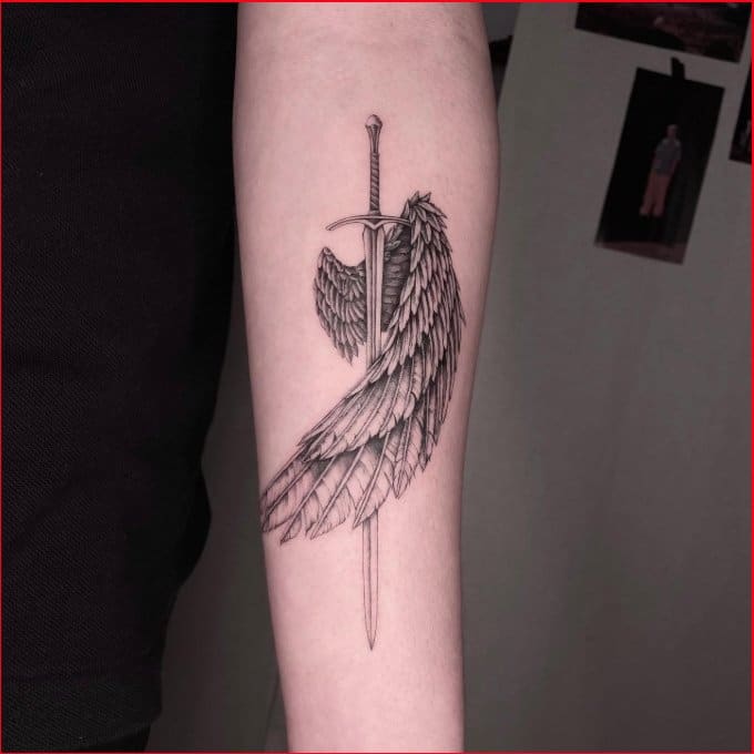 father's love sword tattoo with wings
