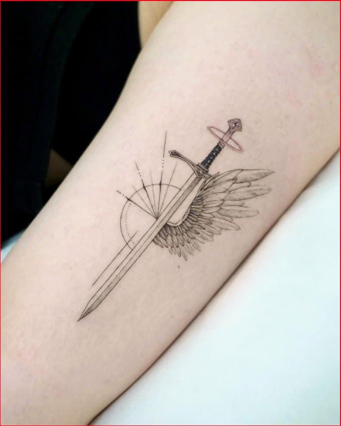 geometrical sword with wings