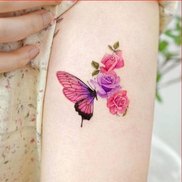 cute butterfly tattoos with rose