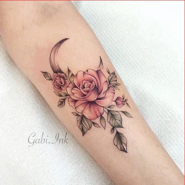 rose with moon tattoos 