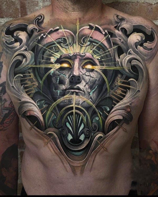 3d alien realistic chest tattoos