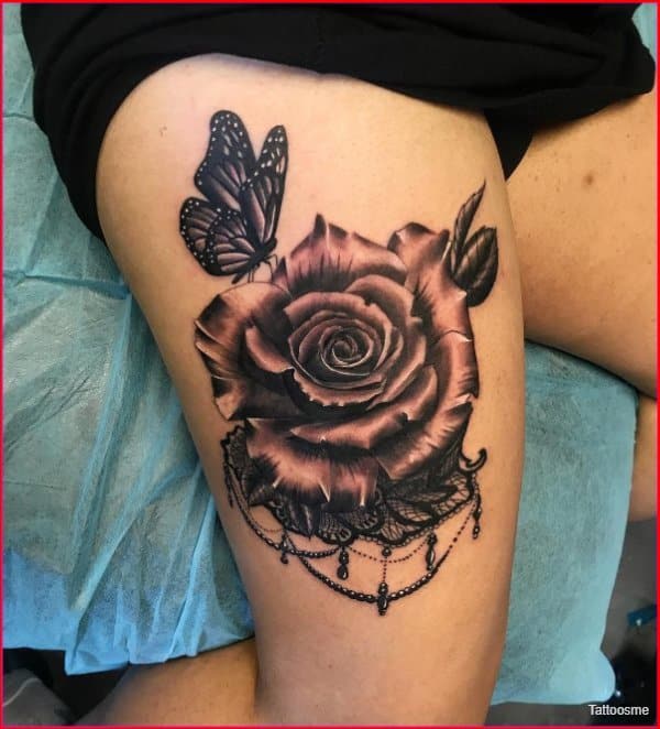 Black Rose Flower Tattoo Temporary Tattoo on Arm Thigh  neartattoos