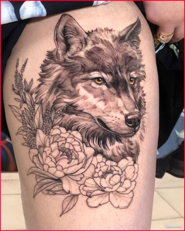 best thigh wolf tattoo design