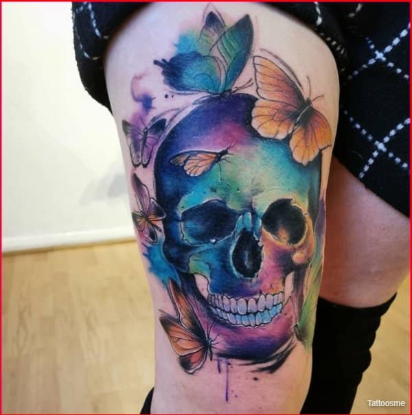 best thigh skull tattoos