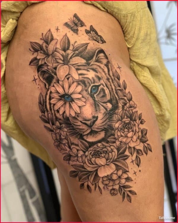 best thigh tiger tattoos