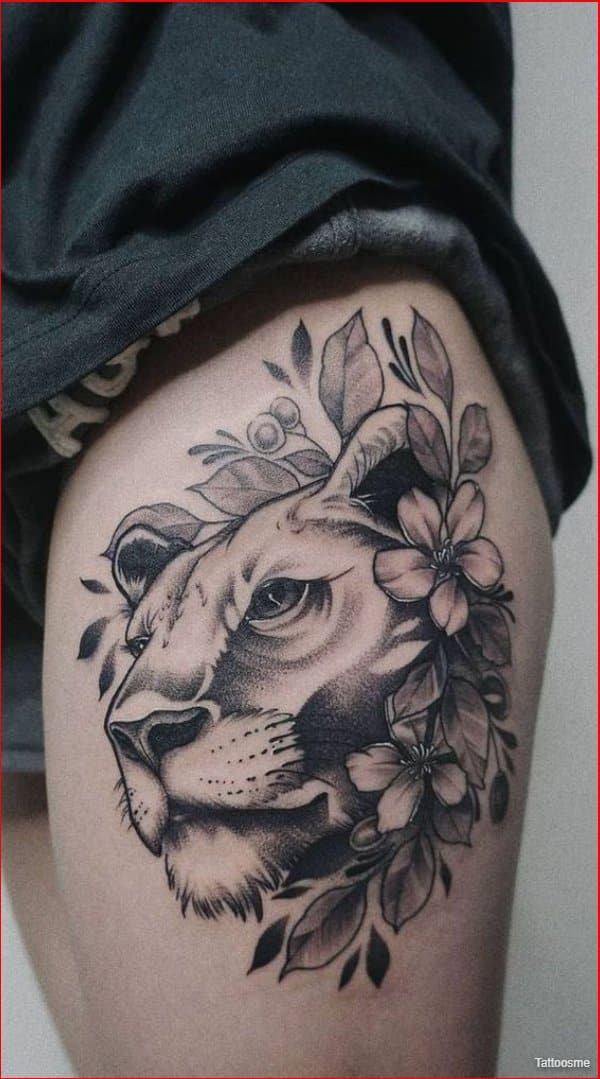 best lioness tattoo designs for girls on thigh