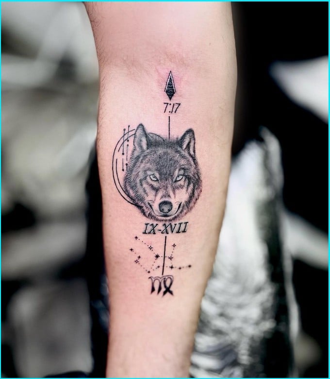 virgo tattoos with wolf for guys