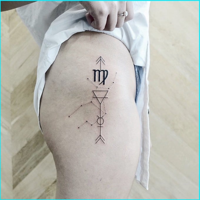 virgo tattoos on thigh for girls