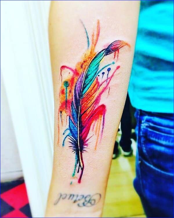 watercolor feather tattoos