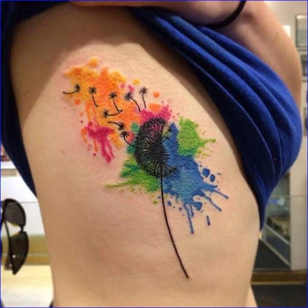 watercolor dandelion flower tattoos