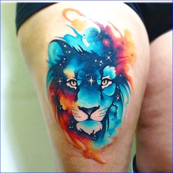 watercolor lion tattoo