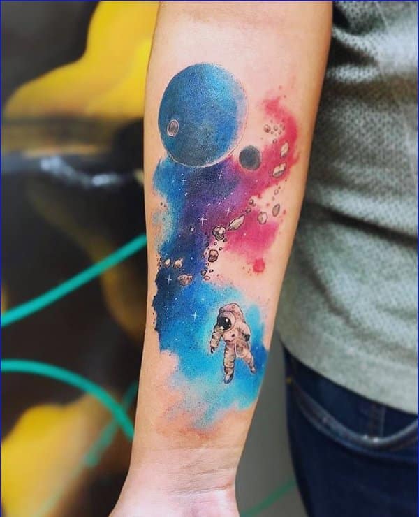 watercolor astronauts tattoos