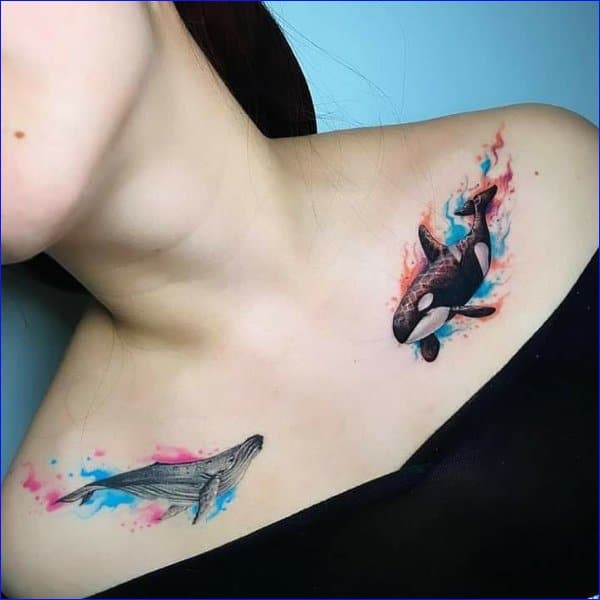 watercolor tattoos on collar bone 