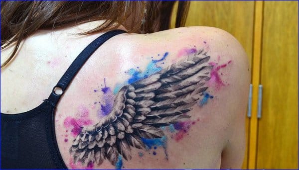 wings watercolor tattoos on back