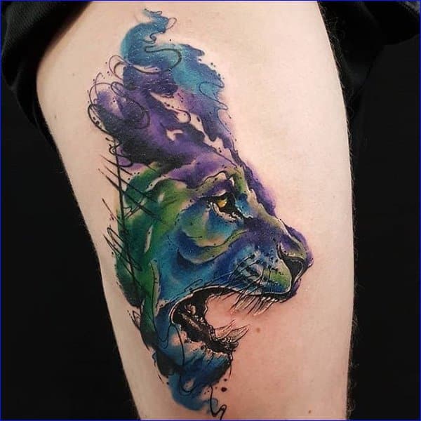 watercolor lion tattoos