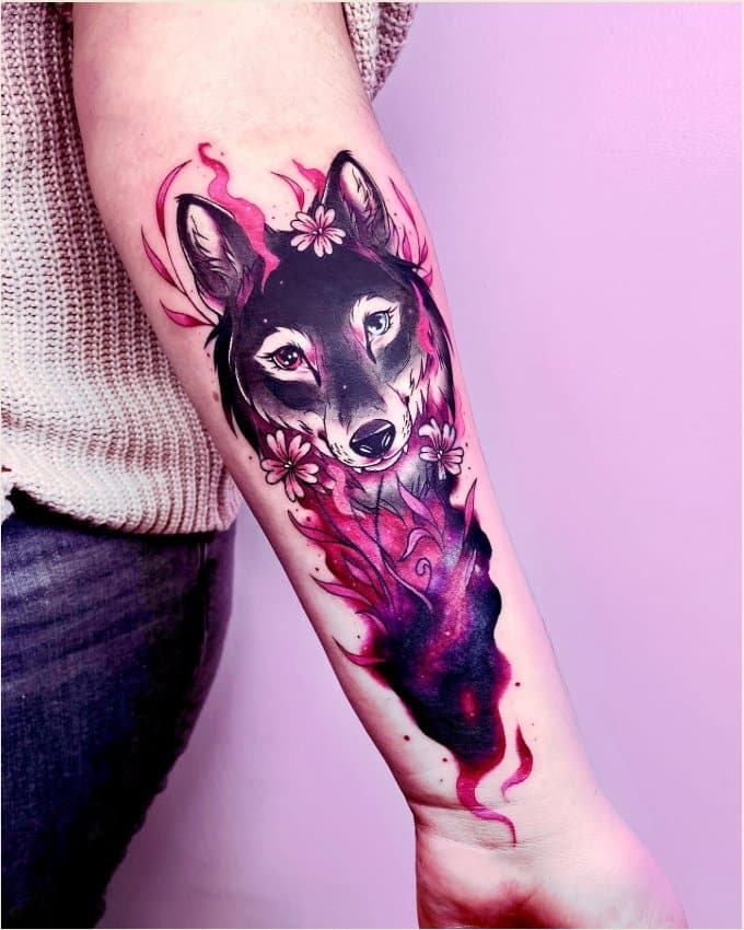 watercolor wolf tattoos
