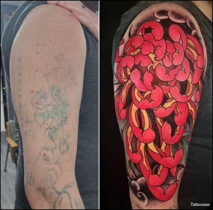 Tattoo uploaded by Sara Antoinette Martin  Red and black peony cover up  Done in one session  Tattoodo