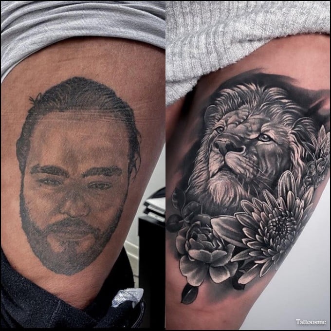 tattoo cover up with lion tattoos