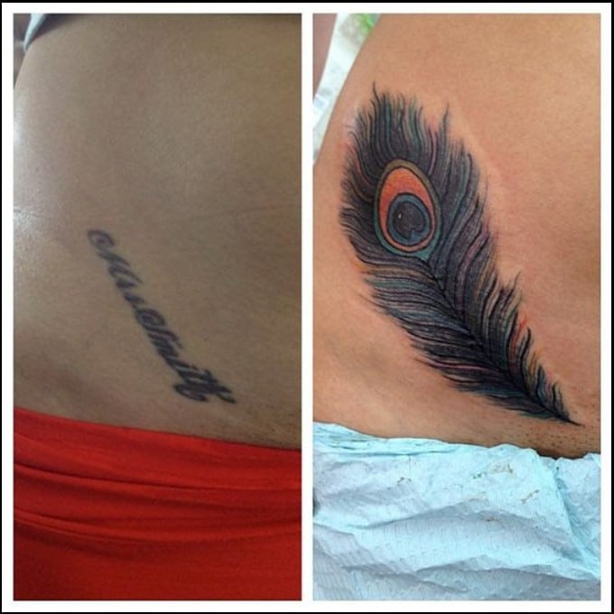 feather tattoo for cover up
