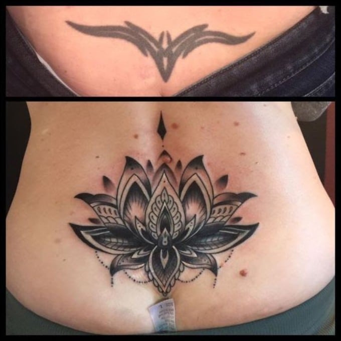 classy lower back tattoo cover up