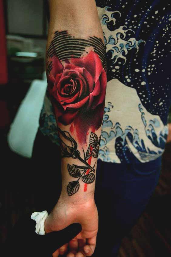 forearm rose tattoo for guys