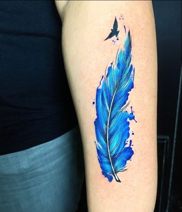 blue color feather tattoos