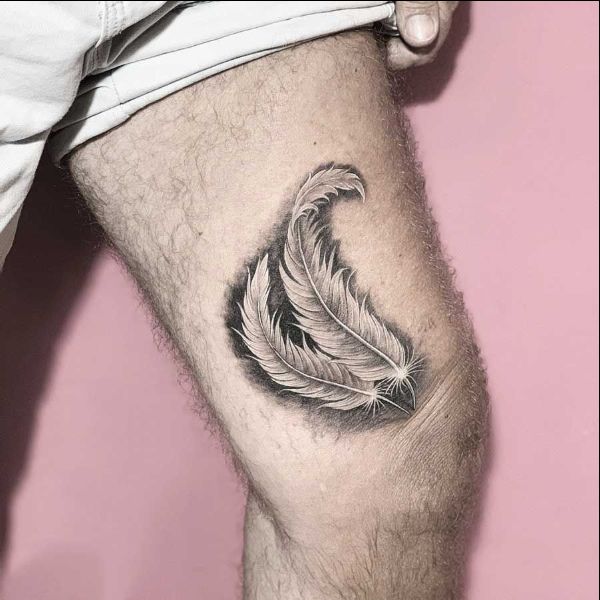 white ink feather tattoos