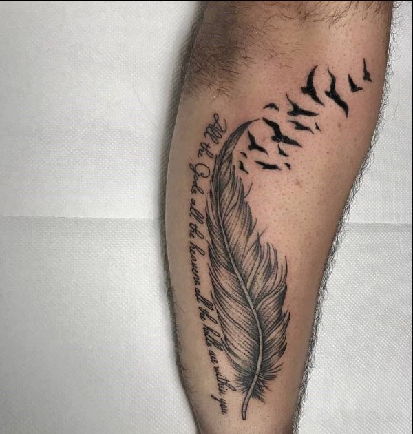 feather tattoos with flying birds