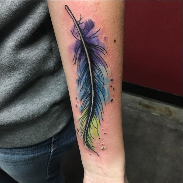 feather forearm tattoos