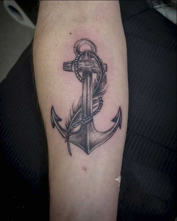 feather tattoos with anchor