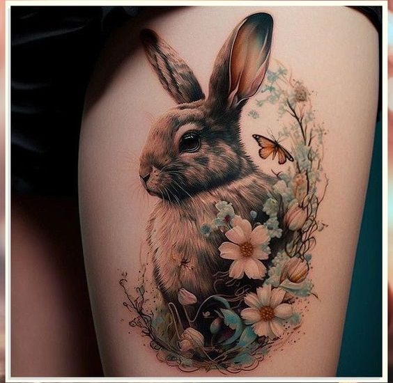 Floral Rabbit Tattoos