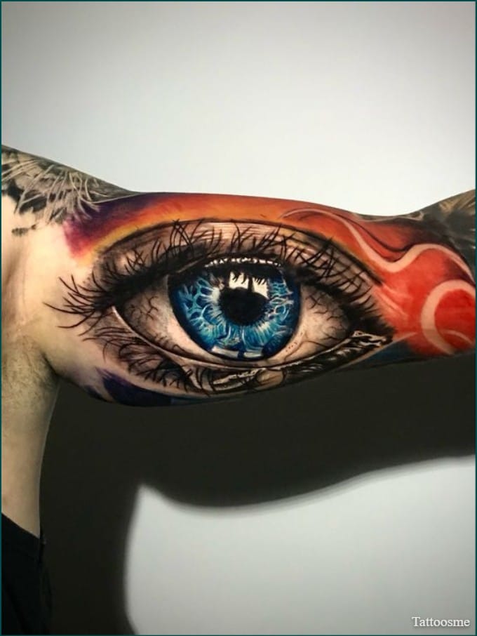 colorful 3d eye realistic tattoo