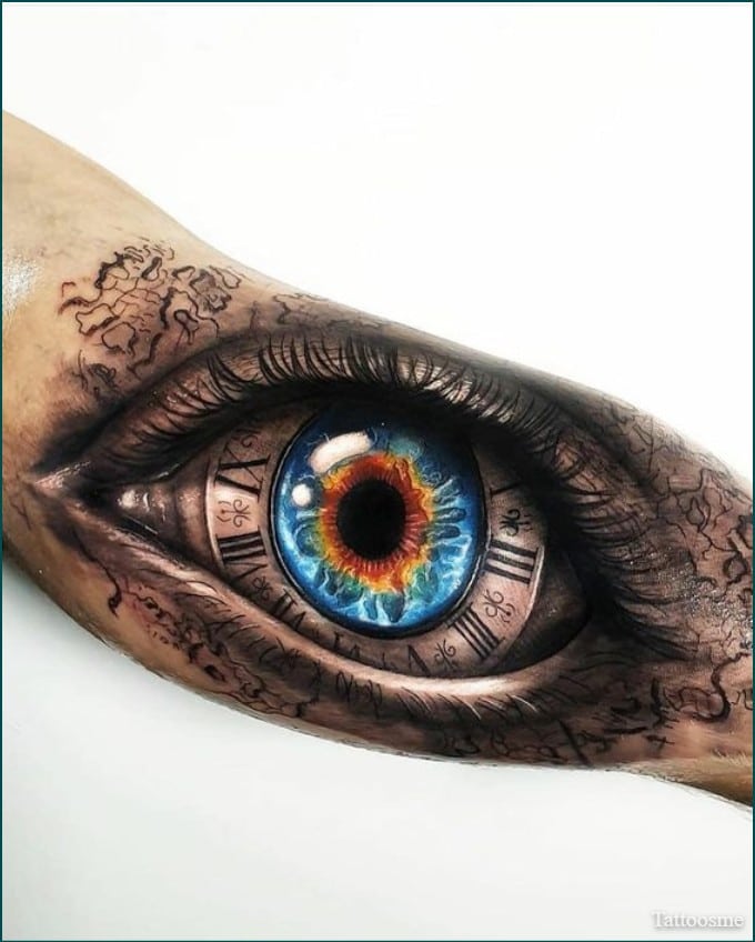 3d realistic eye inner bicep tattoo