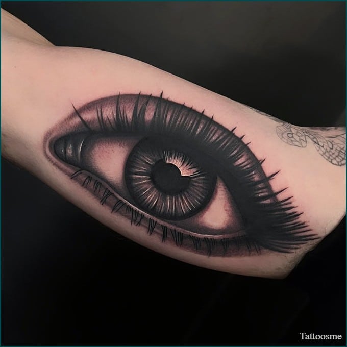 realistic 3d eye tattoo on inner bicep tattoo