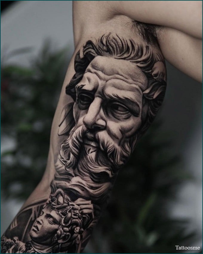 Poseidon inner bicep tattoos