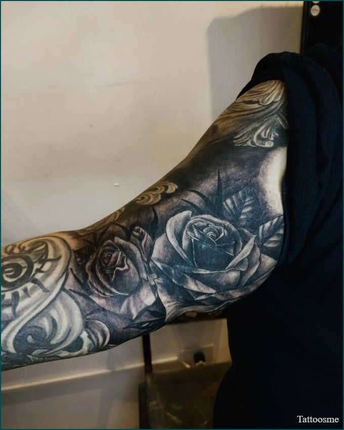 rose inner bicep tattoo design