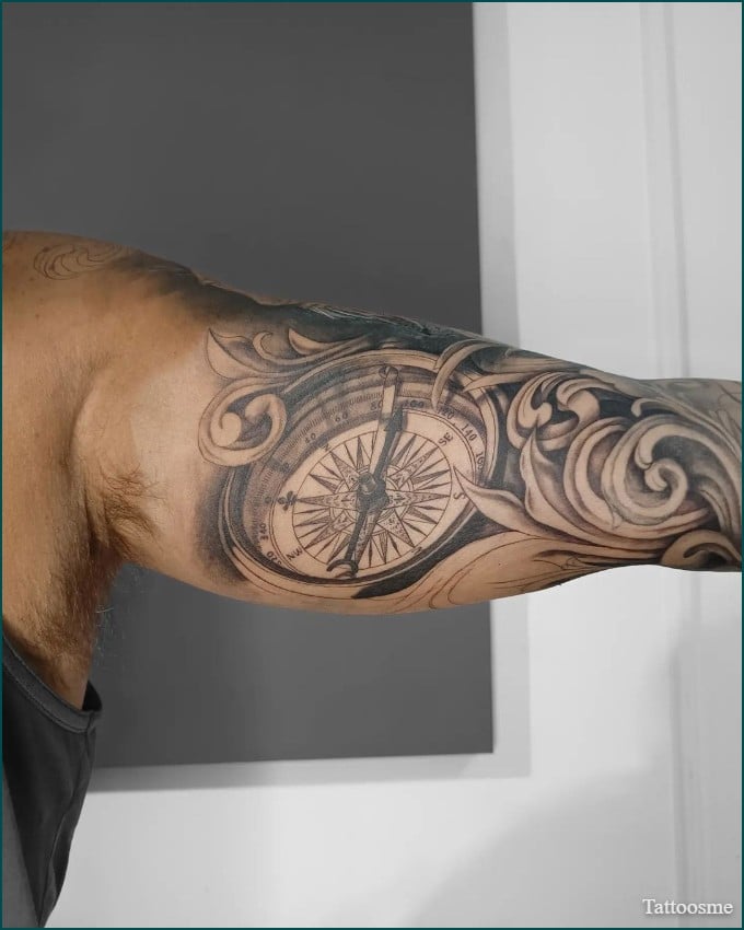 clock tattoo design on inner bicep