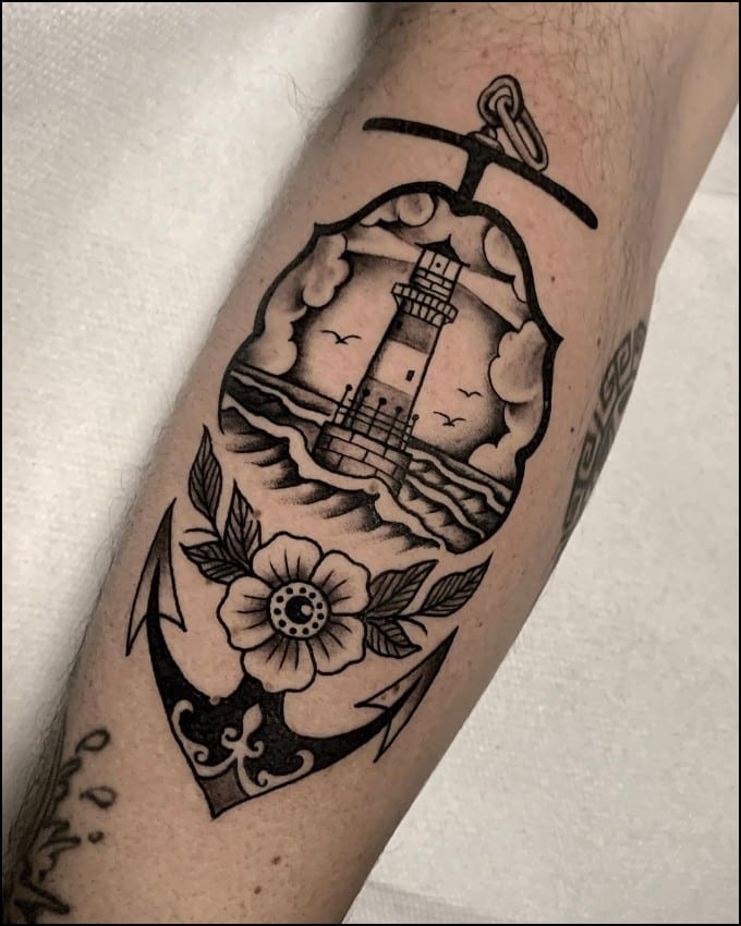 lighthouse tattoos with anchor